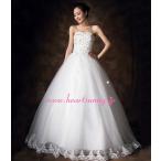 ウェディングドレスビーズ飾りハートネックビスチェ編み上げ花柄レース裾E189