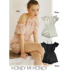 Honey mi Honey / ハニーミーハニー off-shoulder scallop rompers 21春夏. 21S-TA-61 オールインワン プレセールレディース 夏セール20%OFF