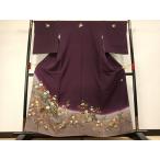 平和屋着物●ファッションデザイナー 花井幸子　訪問着　刺繍　貝桶草花文　暈し染め　金糸　金彩　正絹　逸品　AABD0589fy