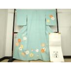 平和屋着物●銀座　志ま亀　訪問着　花繋ぎ　水浅葱色地　金彩　たとう紙付き　正絹　逸品　AABD9933ck