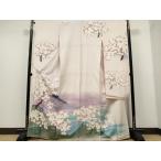 平和屋着物●近代日本画の巨匠　横山大観　じゅらく謹製　大観好み　振袖　遠山枝花文　暈し染め　銀通し地　正絹　逸品　CAAP7095hy