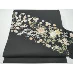 平和屋着物●中国三大刺繍　相良刺繍　総刺繍　塩瀬　九寸名古屋帯　枝花文　黒地　正絹　逸品　CAAZ4165hy