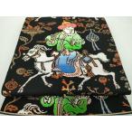 ショッピング着物 平和屋着物●六通柄　本袋帯　龍村平蔵柄　人形手錦　黒地　金銀糸　正絹　逸品　DABB4926ps