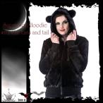 訳ありゴシックネコ耳フード＆尻尾ジップアップパーカーフェイクファー黒ビジュ...