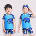 水着 みずぎ こども スクール水着 3点セット 帽子付き プール スイミング スイムウエア スイムキャップ 男の子 ボーイズ 子供 小学生 キッズ 恐竜