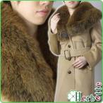 フォックスボリューム襟アンゴラ混コートキャメル