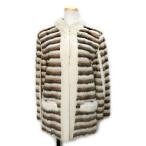 ミンクファージャケットボーダーベージュブラウン系サファイアパステルフリーサ...