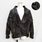 ミンクファージャケット刺繍ビーズモモンガ異素材ダークブラウンブラックレディ...