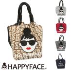 HAPPY FACE EMMA スクエアトートバッグ モノグラム ピコニット ロゴ スクエア トートバッグ 軽量 マチ広 スクエアトート レディース オシャレ かわいい