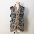 ラビット・ラクーン編み込みファーベストブラックスノートップレディース爆買