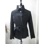 ラビットWフェイスファージャケットスタンドカラーベルト付ブラック