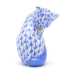 ヘレンド 猫(ミニ) 置物 グルーミングキャット ブルーの鱗模様 手描き ねこ Herend