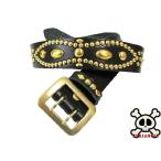 ショッピングスタッズ 真鍮製バックル　栃木レザー　ピーナッツ型　真鍮スタッズベルト　黒　一枚革　ハンドメイド