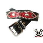 栃木レザー　ピーナッツ型　スタッズベルト　黒　ダイヤモンドパイソン　レッド　日本製