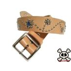 栃木レザー　フラワー型　スタッズベルト　ナチュラル　ブルースポッツ　日本製　一枚革ベルト
