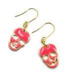 ピアス ロジウムポストピアス(蓄光スケルトン) alamode-221 フックピアス ピンクドクロ