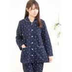 肌にやさしい綿100％中わたニットキルト地結晶柄　前開きパジャマ レディース 長袖 ナイトウェア ルームウェア 冬向き 入院準備　クリスマスギフト S/M/L/LL/3L