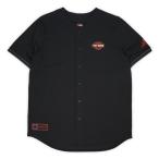 ハーレーダビッドソン HARLEY-DAVIDSON 00s Y2K ベースボールシャツ 半袖 メッシュ エンブレムロゴ 刺繍 (5858) ブラック / 黒 L