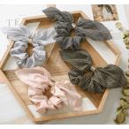 ショッピングシュシュ シュシュ　ゴールドリングで留めたストライプリボンシュシュ　　涼しげ