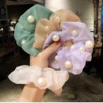ショッピングシュシュ シュシュ　ランダムパールシフォンシュシュ かわいい　軽い　春夏　ヘアゴム　