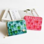 ショッピングイニシャル イニシャル刻印 ミニ財布 ステンドグラスレザー 名入れ 本革 ラウンドファスナー 大容量 カード収納 小銭入れ エナメルレザー レディース 30代 40代 50代 60代