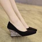 ショッピングウェッジソール 5色ウェッジソール パンプス 8cmヒール 痛くない レディース歩きやすい ポインテッドトゥ脱げない 上品通勤用仕事卒業式 ローヒール 優雅靴215~250