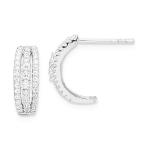 Solid 925 Sterling Silver 3-Row CZ Cubic Zirconia C-Hoop Post Studs Earring