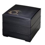 若泉漆器 3段重箱 7寸千筋重 黒 柳結び (内黒) 1-460-24