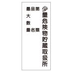 『少量危険物貯蔵取扱所　第類・品名・最大数量』文字小 メラミン鉄板製（縦） K98