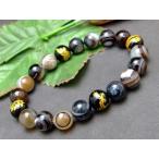 天然石 パワーストーン 40151 黒天眼石 10mm A オニキス 四神 金彫り 内径選択可 ポーチ付き 送料無料