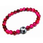 天然石　57163　わけあり マゼンタピンクタイガーアイ オニキス 龍 銀彫り 6mm/10mm ブレスレット 内径16cm 虎目石 送料無料有