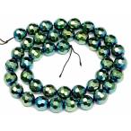 天然石 パワーストーン　68156　　今月の半額 わけあり グリーンオーラ 128面カット ヘマタイト 磁気なし 10mm 1連40cm 通し針、1mゴム等付き 送料無料有