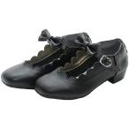 [ショパン] 女の子 靴 フォーマル 子供 リボン付きスカラップシューズ (8090-0015) (ブラック 18.0 cm E)