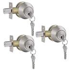 Gobrico 3 Pack Keyed-Alike Brushed Nickel Double Cylinder Deadbolts Door Lo