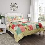 送料無料Lavish Home Collection 2-Piece Quilt and Sham Set - Hypoallergenic and Soft Microfiber Sweet Dreams Patchwork Pastel Floral Print All-並行輸入