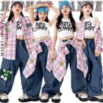  в клетку Denim Kids танцевальный костюм выставить девочка ребенок Корея мода длинный рукав t рубашка внутренний майка брюки-карго шаровары ...