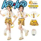  желтый цвет tartan проверка ребенок одежда Kids девочка танцевальный костюм желтый белый короткий рукав .... рубашка галстук i постоянный юбка гетры jazz k-po
