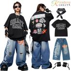  Kids танцевальный костюм выставить чёрный hip-hop танцевальный костюм Kids Dance футболка брюки Denim stage костюм постановка одежда тренировка надеты симпатичный шт .. рука fa