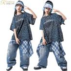  Denim леопардовая расцветка Kids танцевальный костюм синий футболка брюки-карго Kids танцевальный костюм выставить девочка мужчина Корея HIPHOP шарф мода . рука stage 