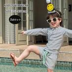 ベビー　水着  男の子　水着　セパレート ラッシュガード  3点セット　ボーダー柄　長袖 　子供 キッズ ベビー  水着 男の子　ミズギ　ショットパンツ　スクール