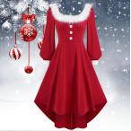 レディースサンタクロース 大人コスチューム クリスマス衣装 長袖ワンピース Aライン クリスマスドレス サンタワンピース ロングワンピース ダンス衣裳 変身変装