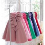 子供 ドレス ノースリーブ ミドル丈 Ａライン ドレス 前に大きい蝶リボン カラフル15色 サテン チュール キッズ ドレス カラードレス 女の子 フォマール ドレス