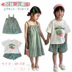 スイカ tシャツ 夏 兄妹 お揃い ワンピース グリーン すいか ハーフパンツ シャツ 縞柄 子供服 ストライプ セットアップ 夏 リンクコーデ 姉弟 上下セット 可愛