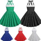 子供 レトロドレス ダンス衣装 かわいい ドット柄 水玉 ホルターネック ワンピース キッズ レトロワンピース 110cm 120 130 140 150cm Aライン 可愛い 膝丈 イベ