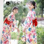 ショッピングレディ 夏 浴衣 レディース ピンク オレンジ 花柄 花火大会 夏祭り レディース 8点セット 振袖 下駄 兵児帯 レトロモダン スタイル 大人 セット 女性 20代 30代 40代 yukat