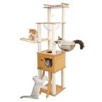 CozyMeow キャットタワー 木製 据え置き スリム 宇宙船 厚さを増した板材 大型猫用 猫タワー 多頭飼い キャットハウス 爪とぎ キャッ