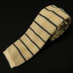 ショッピングニットタイ 美品 イタリア製 フランコスパダ Franco Spada シルク ニットタイ アイボリー×ネイビー ボーダー