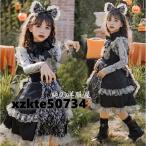 子供 ハロウィン コスプレ衣装 女の子 悪魔 精霊 ゴースト ヴァンパイア 仮装 変装 コスチューム ゴスロリ ゴシック 巫女 暗黒 ロリータ ワンピース 長袖 レース