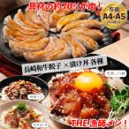 ショッピング餃子 「長崎和牛餃子 14個入×2P 計28個」＋「海鮮漬け丼の素 各種2P 計6パック」長崎和牛 A4-A5等級の餃子と長崎県 松浦港発「あじ・ぶり・胡麻さば」海鮮丼のセット