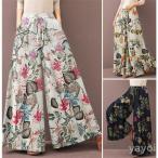 ワイドパンツ ガウチョパンツ レディース スカンツ スカーチョ 体型カバー 春夏 リネン ガウチョパンツ 花柄 ウエストゴム 美脚 ポケット付き